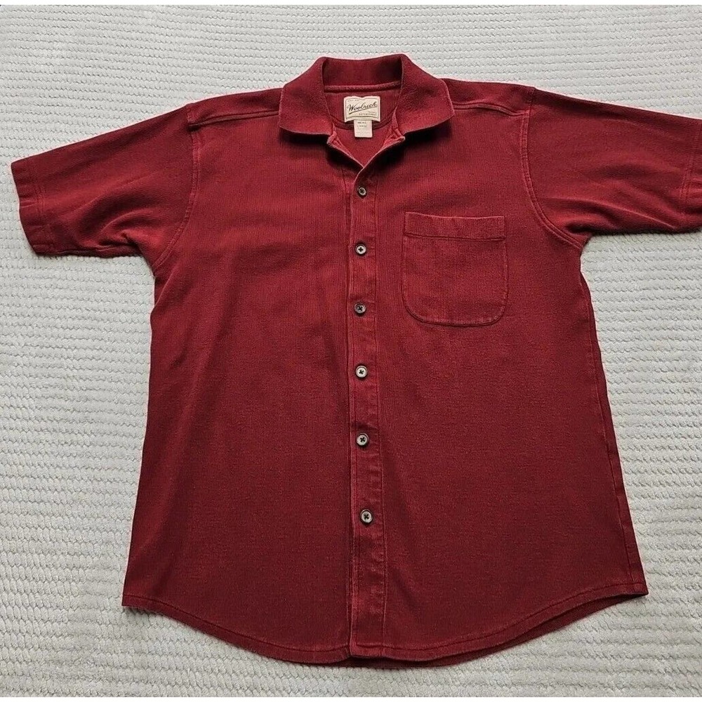 Woolrich Shirt Mens Large Heavy Weight Button Up Polo Short Sleeve Pocket Red